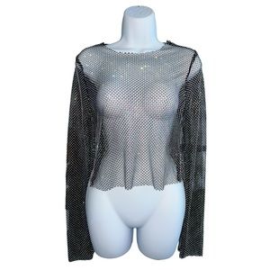 ZARA Shimmer Mesh Crop Top Color Black Size L.